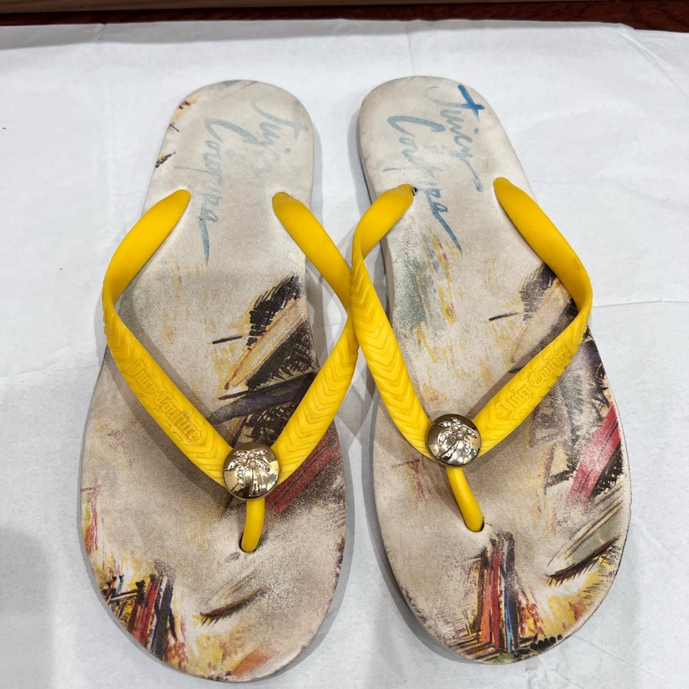 Juicy couture sandals flip flops yellow summer shoes size 6